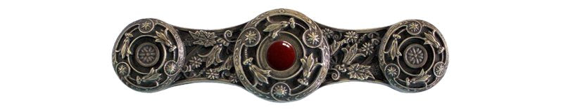 Notting Hill Cabinet Pull Jeweled Lily-Red Carnelian Antique Brass 3-7-8" x 1" - cabinetknobsonline