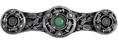 Notting Hill Cabinet Pull Jeweled Lily-Green Aventurine Antique Pewter 3-7-8" x 1" - cabinetknobsonline