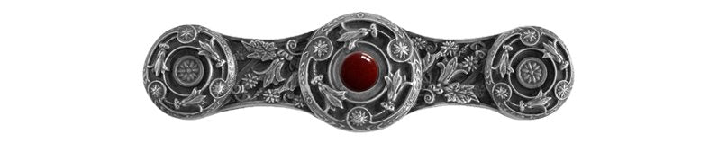 Notting Hill Cabinet Pull Jeweled Lily-Red Carnelian Antique Pewter 3-7-8" x 1" - cabinetknobsonline