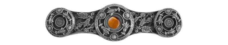 Notting Hill Cabinet Pull Jeweled Lily-Tiger Eye Antique Pewter 3-7-8" x 1" - cabinetknobsonline