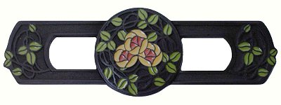 Notting Hill Cabinet Pull Delaney's Rose-Yellow Coral Flower Dark Brass (Enameled)  3-7-8" x 1-1-4" - cabinetknobsonline