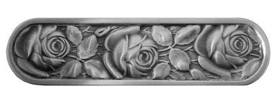 Notting Hill Cabinet Pull McKenna's Rose Antique Pewter   4-3-8" x 1-1-4" - cabinetknobsonline