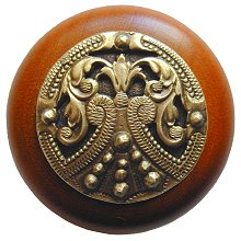 Notting Hill Cabinet Knob Regal Crest-Cherry Antique Brass  1-1-2" diameter - cabinetknobsonline