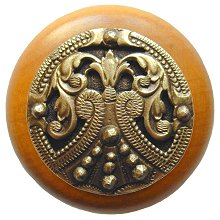 Notting Hill Cabinet Knob Regal Crest-Maple Antique Brass 1-1-2" diameter - cabinetknobsonline