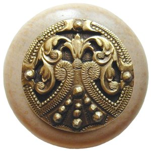 Notting Hill Cabinet Knob Regal Crest-Natural Antique Brass 1-1-2" diameter - cabinetknobsonline