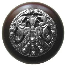 Notting Hill Cabinet Knob Regal Crest-Dark Walnut Brilliant Pewter 1-1-2" diameter - cabinetknobsonline