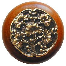 Notting Hill Cabinet Knob Ginkgo Berry-Cherry Antique Brass 1-1-2" diameter - cabinetknobsonline