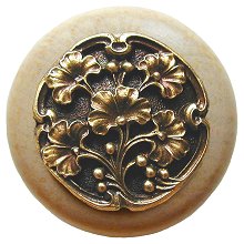 Notting Hill Cabinet Knob Ginkgo Berry-Natural Antique Brass  1-1-2" diameter - cabinetknobsonline