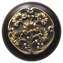 Notting Hill Cabinet Knob Ginkgo Berry-Dark Walnut Antique Brass 1-1-2" diameter - cabinetknobsonline