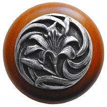 Notting Hill Cabinet Knob Tiger Lily-Cherry Antique Pewter 1-1-2" diameter - cabinetknobsonline