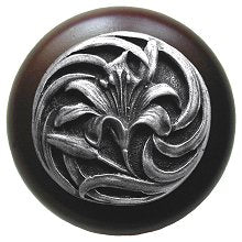 Notting Hill Cabinet Knob Tiger Lily-Dark Walnut Antique Pewter 1-1-2" diameter - cabinetknobsonline