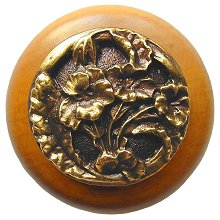 Notting Hill Cabinet Knob Hibiscus-Maple Antique Brass  1-1-2" diameter - cabinetknobsonline