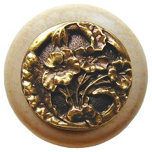Notting Hill Cabinet Knob Hibiscus-Natural Antique Brass  1-1-2" diameter - cabinetknobsonline