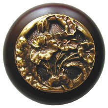 Notting Hill Cabinet Knob Hibiscus-Dark Walnut Antique Brass  1-1-2" diameter - cabinetknobsonline