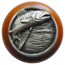 Notting Hill Cabinet Knob Leaping Trout-Cherry Antique Pewter  1-1-2" diameter - cabinetknobsonline
