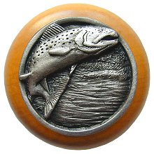 Notting Hill Cabinet Knob Leaping Trout-Maple Antique Pewter  1-1-2" diameter - cabinetknobsonline