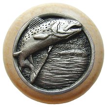 Notting Hill Cabinet Knob Leaping Trout-Natural Antique Pewter 1-1-2" diameter - cabinetknobsonline
