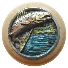 Notting Hill Cabinet Knob Leaping Trout-Natural Pewter Hand Tinted  1-1-2" diameter - cabinetknobsonline