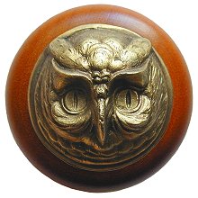 Notting Hill Cabinet Knob Wise Owl-Cherry Antique Brass  1-1-2" diameter - cabinetknobsonline