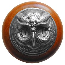 Notting Hill Cabinet Knob Wise Owl-Cherry Antique Pewter  1-1-2" diameter - cabinetknobsonline