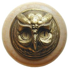 Notting Hill Cabinet Knob Wise Owl-Natural Antique Brass 1-1-2" diameter - cabinetknobsonline