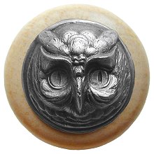 Notting Hill Cabinet Knob Wise Owl-Natural Antique Pewter 1-1-2" diameter - cabinetknobsonline