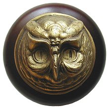 Notting Hill Cabinet Knob Wise Owl-Dark Walnut Antique Brass 1-1-2" diameter - cabinetknobsonline