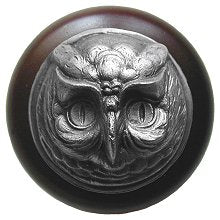 Notting Hill Cabinet Knob Wise Owl-Dark Walnut Antique Pewter 1-1-2" diameter - cabinetknobsonline
