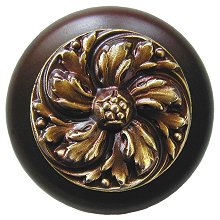 Notting Hill Cabinet Knob Chrysanthemum-Dark Walnut Antique Brass 1-1-2" diameter - cabinetknobsonline