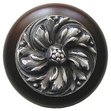 Notting Hill Cabinet Knob Chrysanthemum-Dark Walnut Antique Pewter 1-1-2" diameter - cabinetknobsonline
