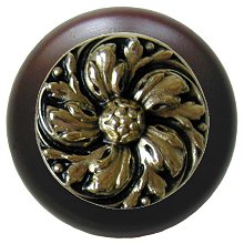 Notting Hill Cabinet Knob Chrysanthemum-Dark Walnut Brite Brass  1-1-2" diameter - cabinetknobsonline