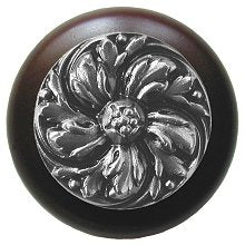 Notting Hill Cabinet Knobs Chrysanthemum-Dark Walnut Satin Nickel 1-1-2" diameter - cabinetknobsonline