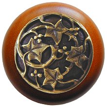 Notting Hill Cabinet Knob Ivy with Berries-Cherry Antique Brass 1-1-2" diameter - cabinetknobsonline