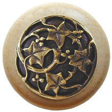 Notting Hill Cabinet Knob Ivy with Berries-Natural Antique Brass 1-1-2" diameter - cabinetknobsonline