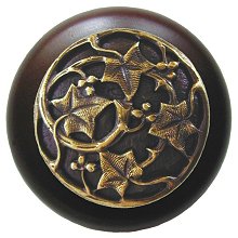 Notting Hill Cabinet Knob Ivy with Berries-Dark Walnut Antique Brass 1-1-2" diameter - cabinetknobsonline