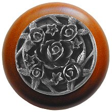 Notting Hill Cabinet Knob Saratoga Rose-Cherry Antique Pewter 1-1-2" diameter - cabinetknobsonline