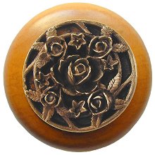 Notting Hill Cabinet Knob Saratoga Rose-Maple Antique Brass 1-1-2" diameter - cabinetknobsonline