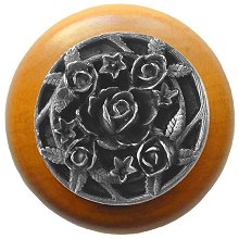 Notting Hill Cabinet Knob Saratoga Rose-Maple Antique Pewter 1-1-2" diameter - cabinetknobsonline