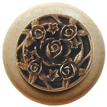 Notting Hill Cabinet Knob Saratoga Rose-Natural Antique Brass 1-1-2" diameter - cabinetknobsonline