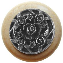 Notting Hill Cabinet Knob Saratoga Rose-Natural Antique Pewter  1-1-2" diameter - cabinetknobsonline