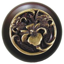 Notting Hill Cabinet Knob River Iris-Dark Walnut Antique Brass 1-1-2" diameter - cabinetknobsonline