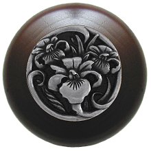 Notting Hill Cabinet Knob River Iris-Dark Walnut Brilliant Pewter 1-1-2" diameter - cabinetknobsonline