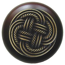 Notting Hill Cabinet Knob Classic Weave-Dark Walnut Antique Brass  1-1-2" diameter - cabinetknobsonline