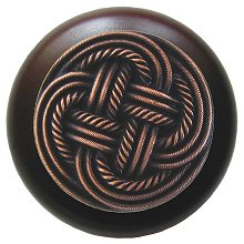 Notting Hill Cabinet Knob Classic Weave-Dark Walnut Antique Copper 1-1-2" diameter - cabinetknobsonline