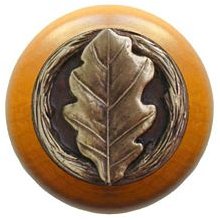 Notting Hill Cabinet Knob Oak Leaf-Maple Antique Brass  1-1-2" diameter - cabinetknobsonline