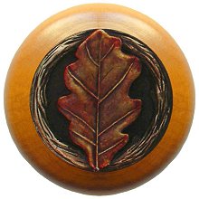 Notting Hill Cabinet Knob Oak Leaf-Maple Brass Hand Tinted  1-1-2" diameter - cabinetknobsonline