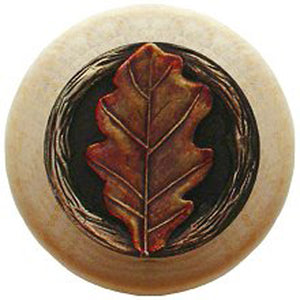 Notting Hill Cabinet Knob Oak Leaf-Natural Brass Hand Tinted 1-1-2" diameter - cabinetknobsonline