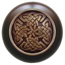 Notting Hill Cabinet Knob Celtic Isles-Dark Walnut Antique Brass 1-1-2" diameter - cabinetknobsonline