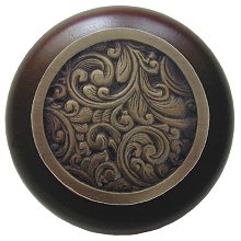 Notting Hill Cabinet Knob Saddleworth-Dark Walnut Antique Brass 1-1-2" diameter - cabinetknobsonline