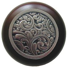 Notting Hill Cabinet Knob Saddleworth-Dark Walnut Brite Nickel 1-1-2" diameter - cabinetknobsonline